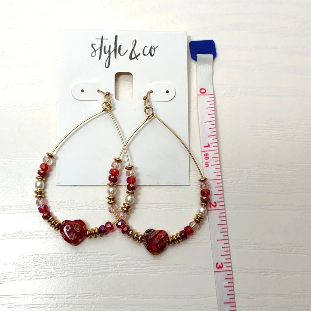STYLE & CO Gold tone Beaded Heart Drop Earrings - Picture 5 of 9